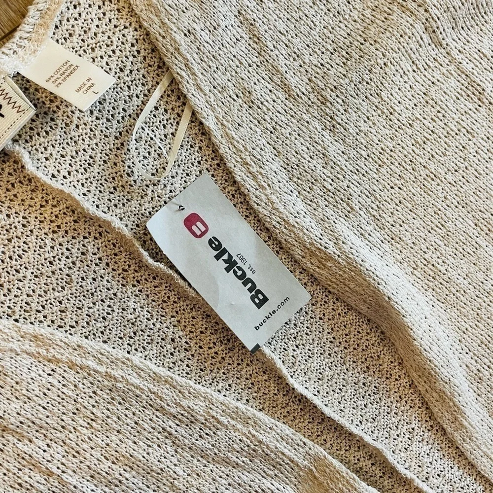 Daytrip Cream Flyaway Knit Open Front Lightweight Cardigan Sweater Size L New
